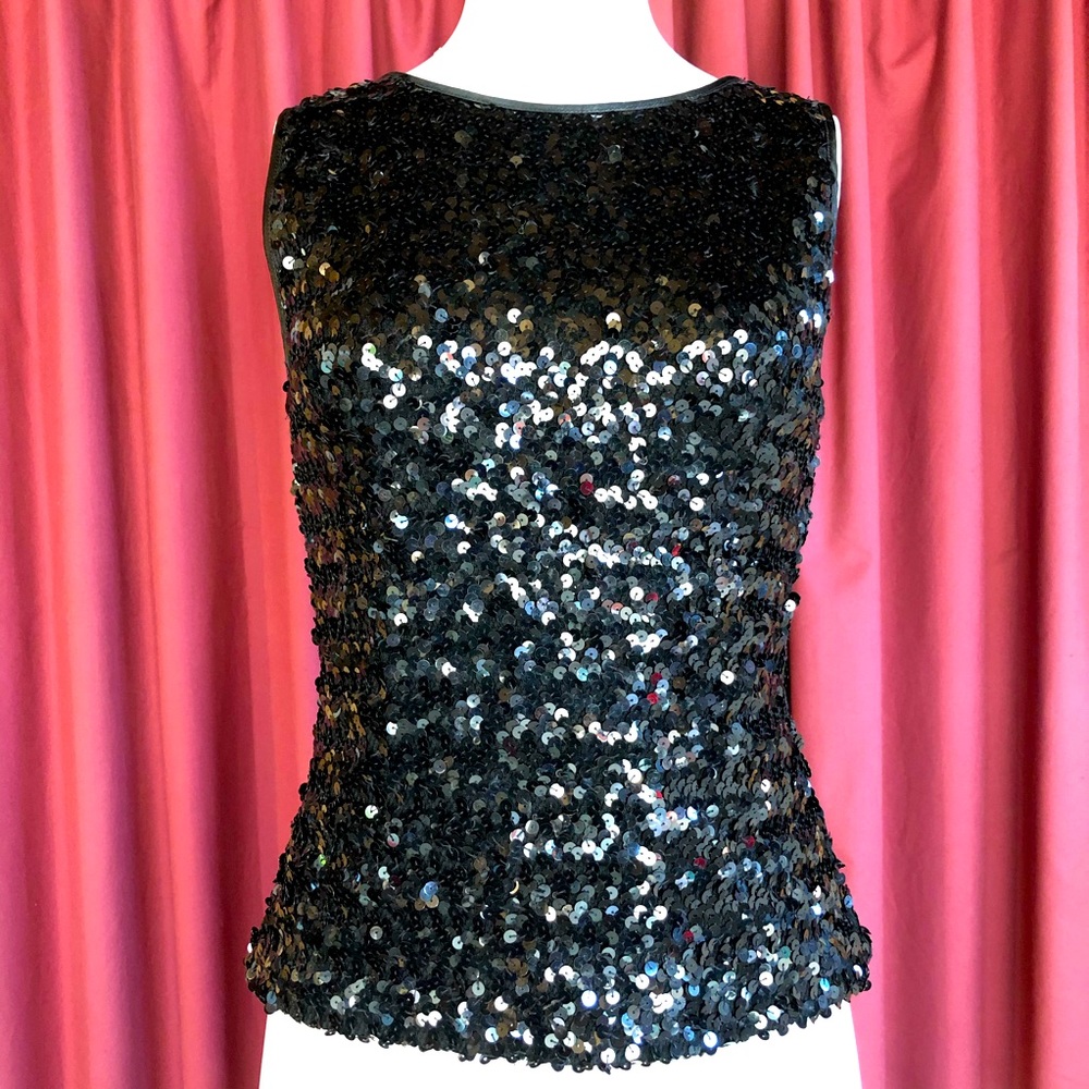 Vtg. Karen Kane Black Sequin Top - Picture 2 of 12